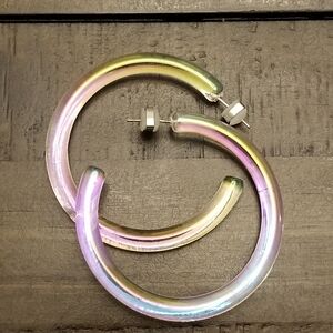 Iridescent Clear Acrylic 2" Hoop Earrings Rainbow